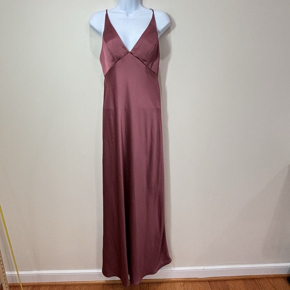 Jenny Yoo Eloise Satin Slip Dress 6 Mauve Pink Strappy Back HOCO Bridesmaid Prom